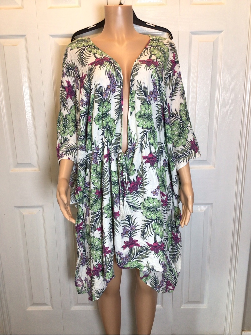 Wave Zone Plus Size 2X/3X Tropical Kimono Coverup Drawstring Beach Boho. - Picture 3 of 12